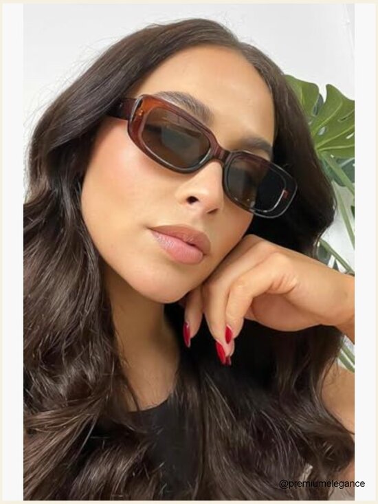 Rectangle Retro 90s Sunglasses UV400 Protection Black Square Frame main image 6